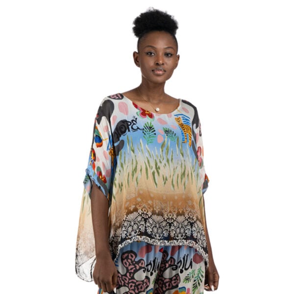 Double layer floral tiger print silky top