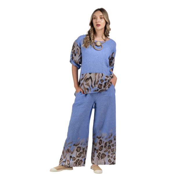 100% Linen animal print top and pants set