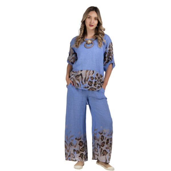 100% Linen animal print top and pants set