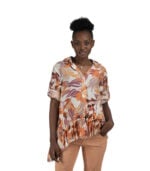 Leaf print asymmetrical frill blouse