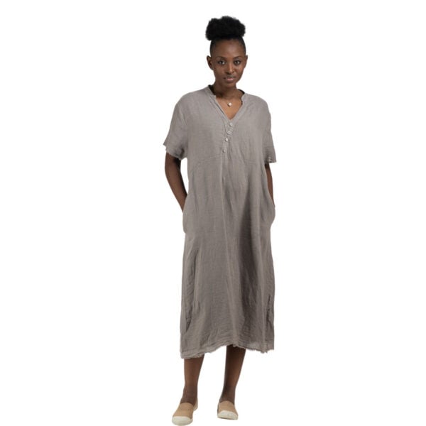 100% Linen diamante button dress