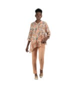 Geometric print asymmetrical frill blouse