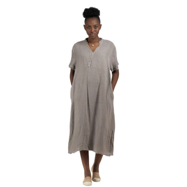 100% Linen diamante button dress