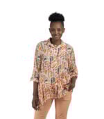 Geometric print asymmetrical frill blouse