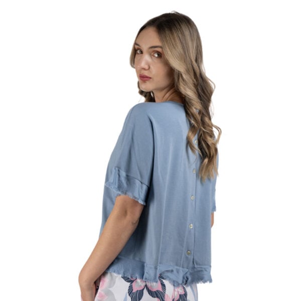 Raw-edge silky border t-shirt
