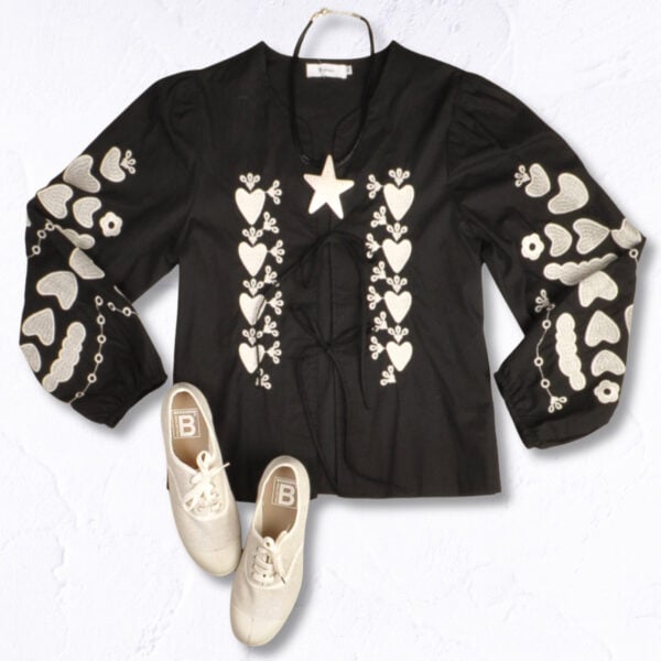 Front tie embroidered heart top