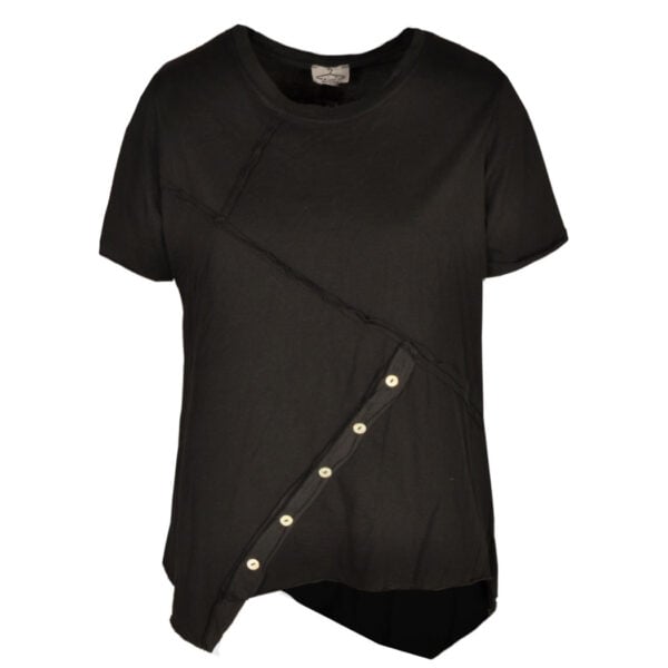 Raw-edge button detail top
