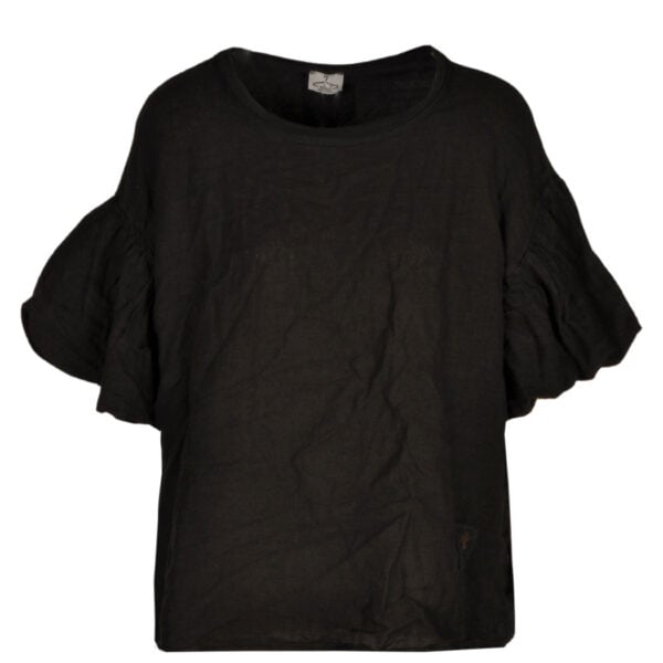 2-Textured bubble sleeve linen top
