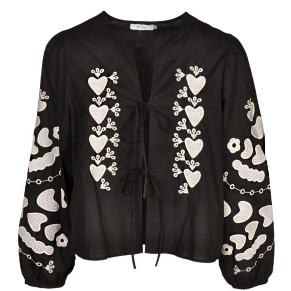 Front tie embroidered heart top