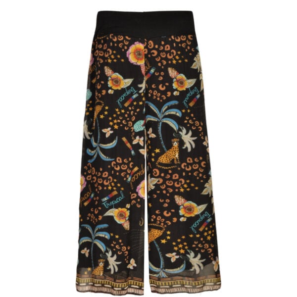 Double layer silky palm print pants