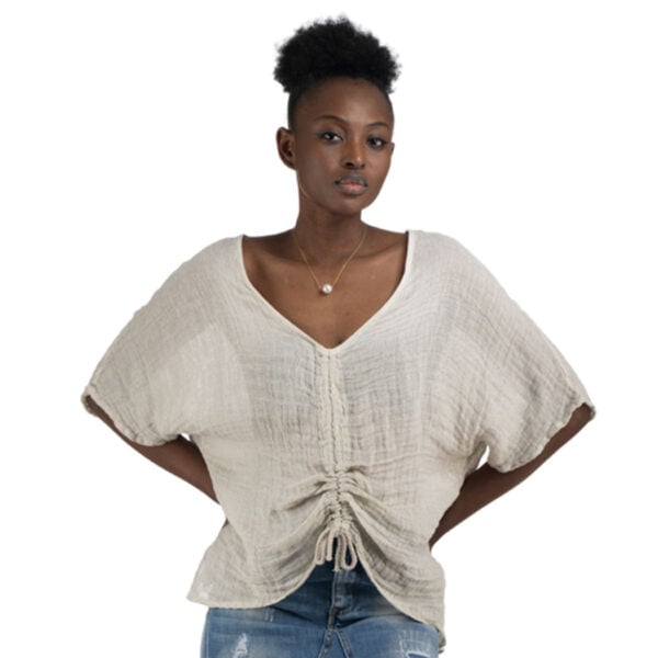 100% Linen hi-lo ruched top