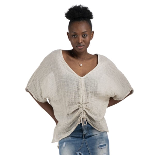 100% Linen hi-lo ruched top