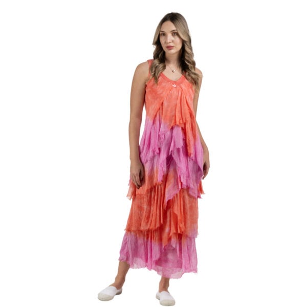 Sequin trim ombre silky dress