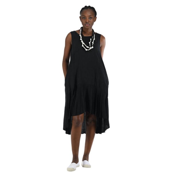 2-Textured hi-lo linen dress