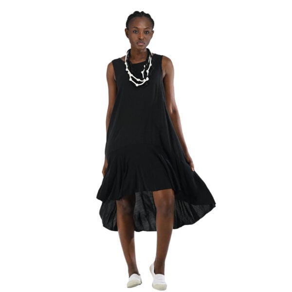 2-Textured hi-lo linen dress