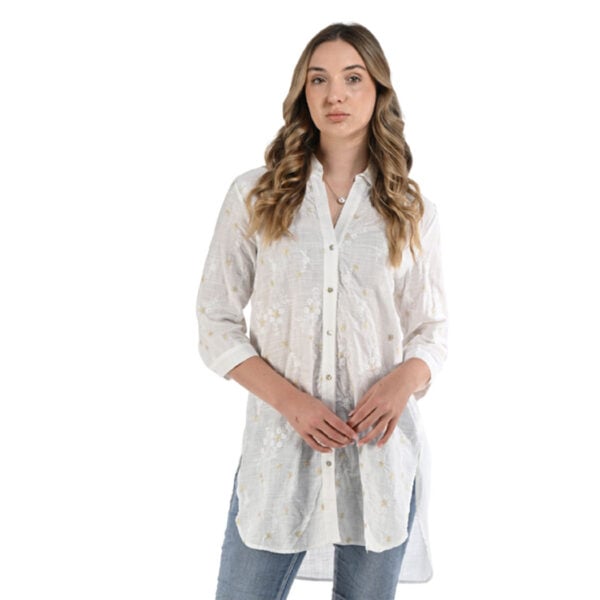 Embroidered lurex shirt dress
