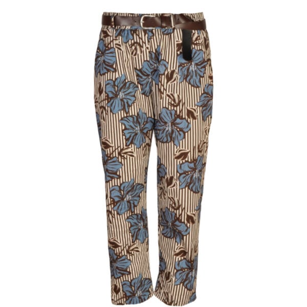 Belted stripe floral print pants