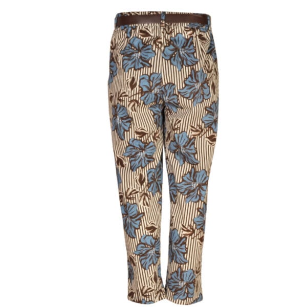 Belted stripe floral print pants