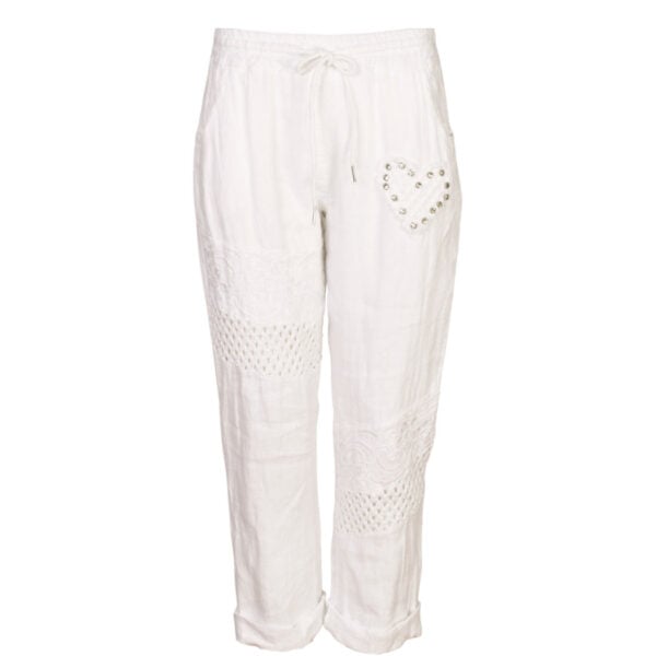 Embroidered crochet diamante heart pants