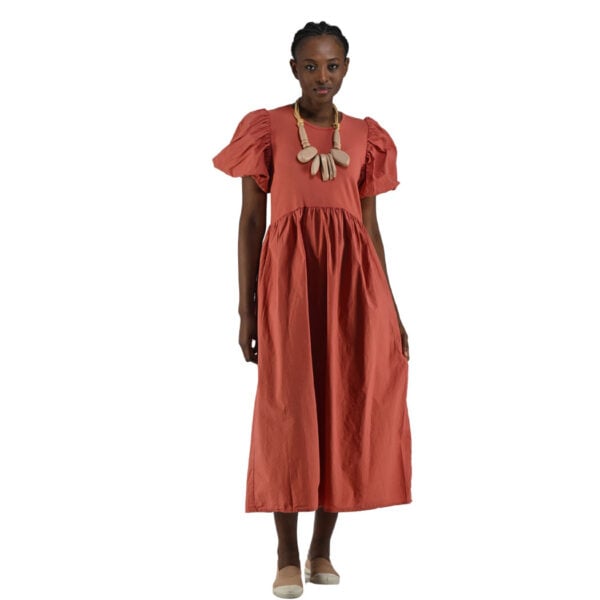 2-Textured bubble sleeve maxi dress