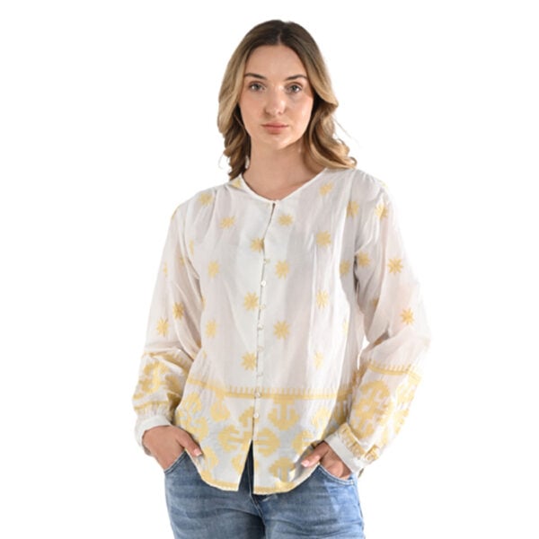 Embroidered aztec long sleeve blouse