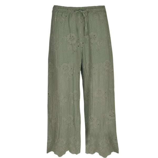 100% Linen anglaise wide leg pants