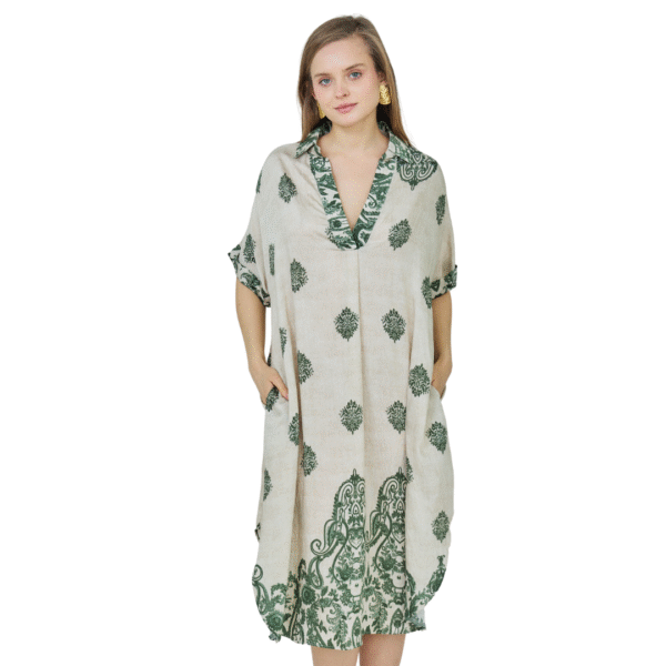 Heraldic print tunic dress