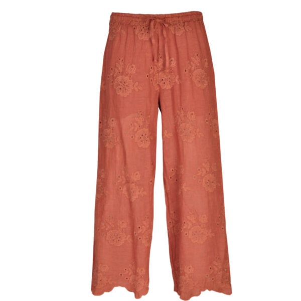 100% Linen anglaise wide leg pants