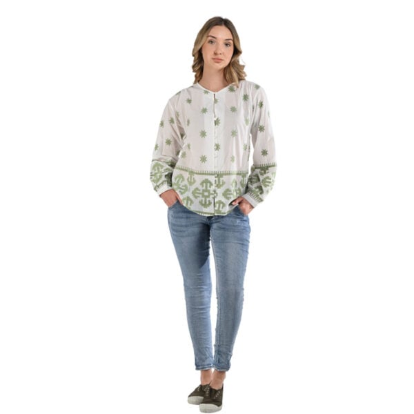 Embroidered aztec long sleeve blouse