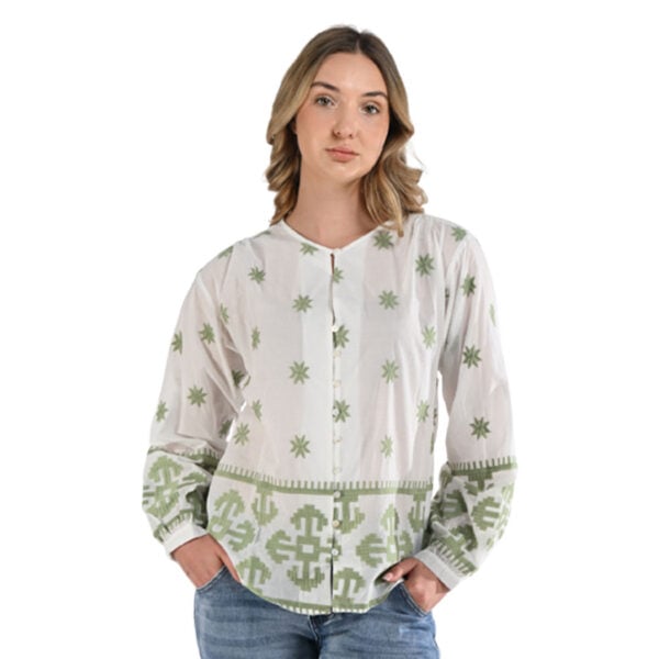 Embroidered aztec long sleeve blouse