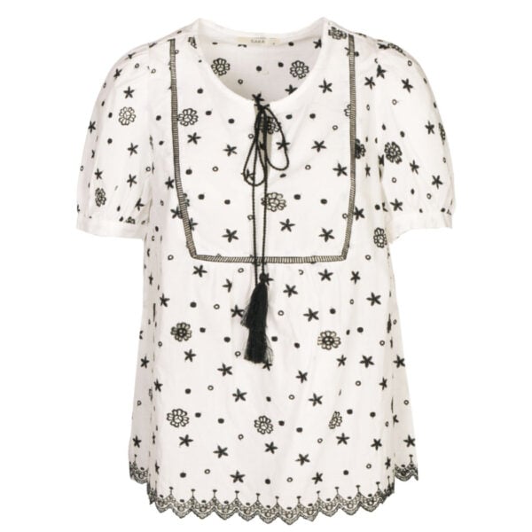 Embroidered anglaise tassel blouse