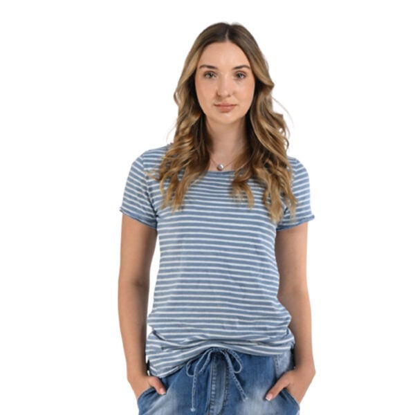 Raw-edge striped t-shirt