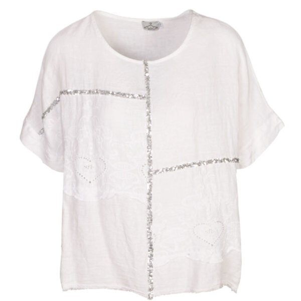 100% Linen sequin anglaise top
