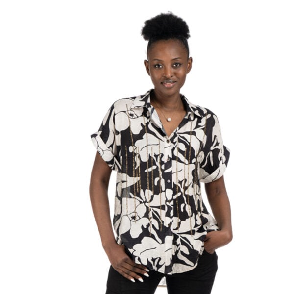 Floral print studded shirt