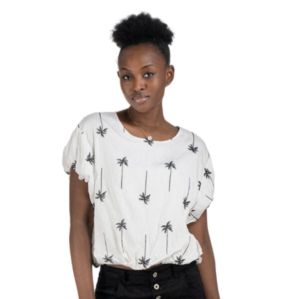 Embroidered palm tree bubble top