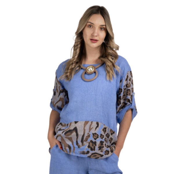 100% Linen animal print top 