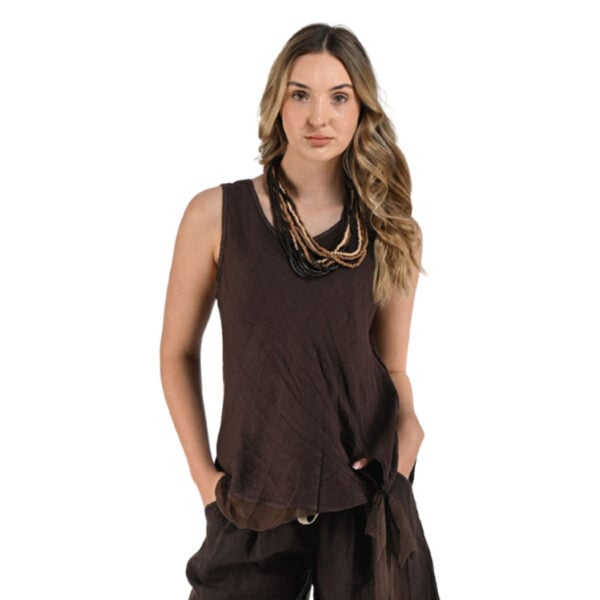 Bow detail silky border linen top