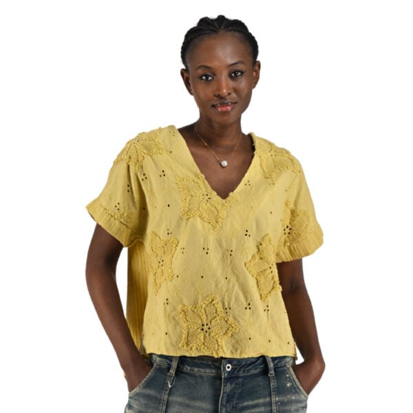 Flocked flower anglaise top