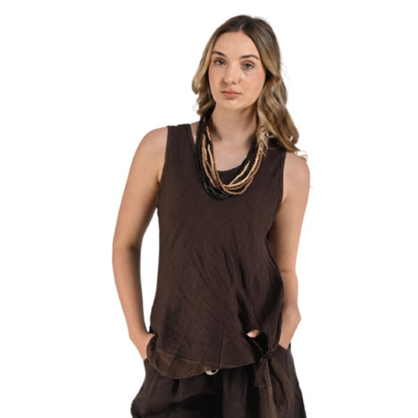 Bow detail silky border linen top