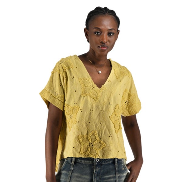 Flocked flower anglaise top
