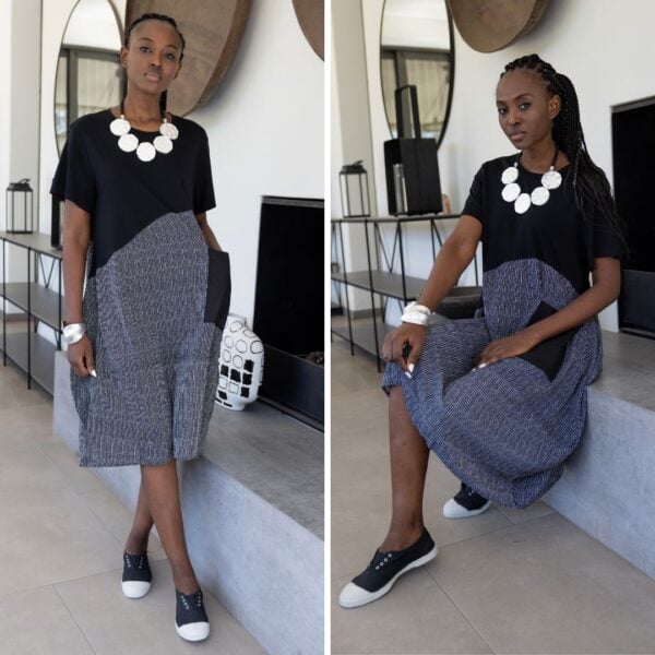 2-Textured stripe bubble dress