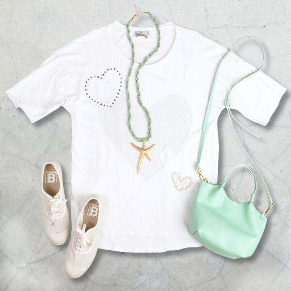 Shimmer heart pearl top