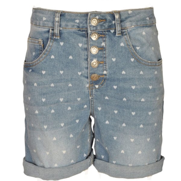 Heart print denim shorts 