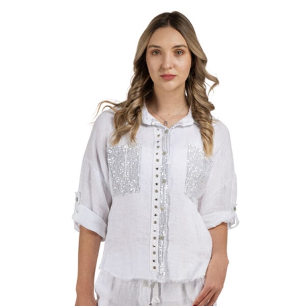 100% Linen diamante studded star shirt
