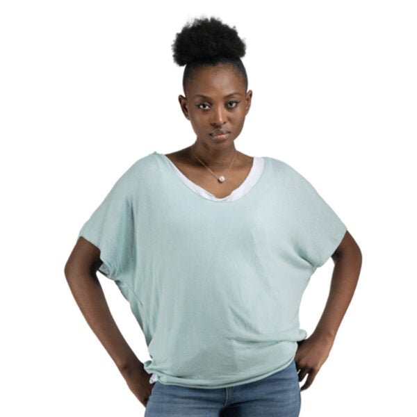 2-Textured lurex trim double layer top