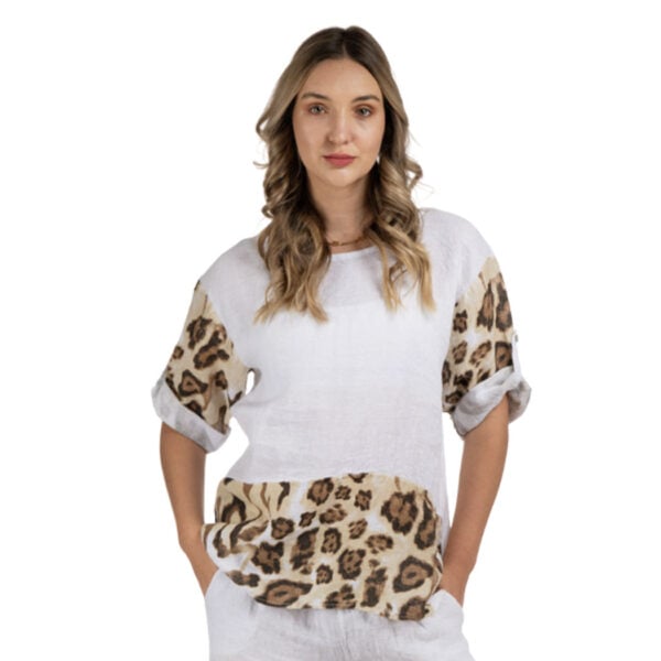 100% Linen hi-lo animal print top