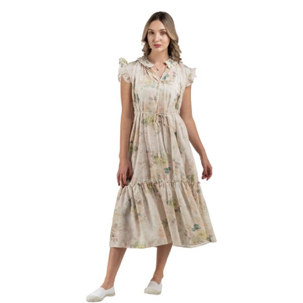 Frill detail beaded floral dress