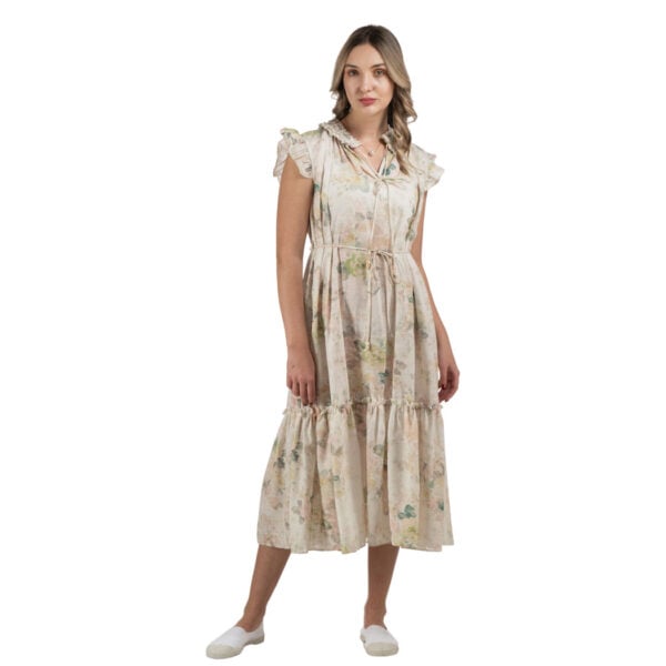 Frill detail beaded floral dress