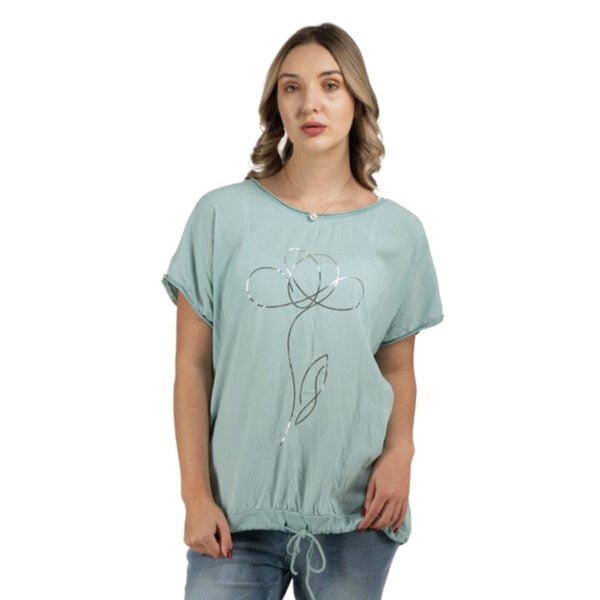 2-Textured foil rose oversized top