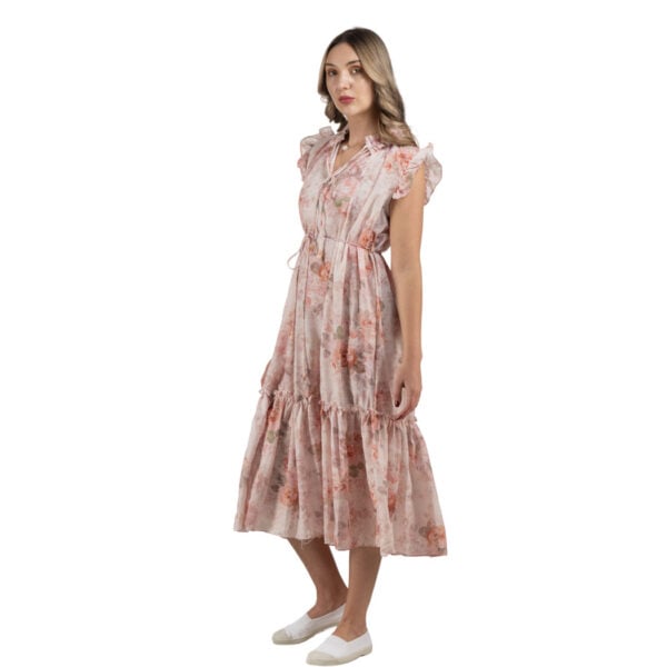 Frill detail beaded floral dress